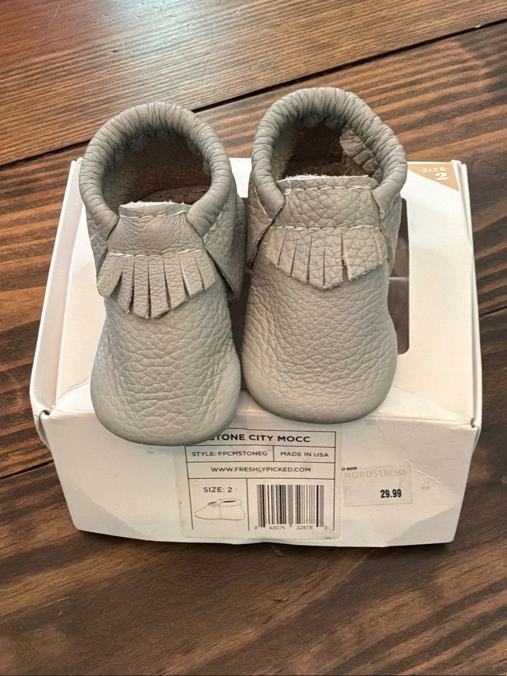 Freshly Picked Light Gray Moccasins with Fringe - Kids